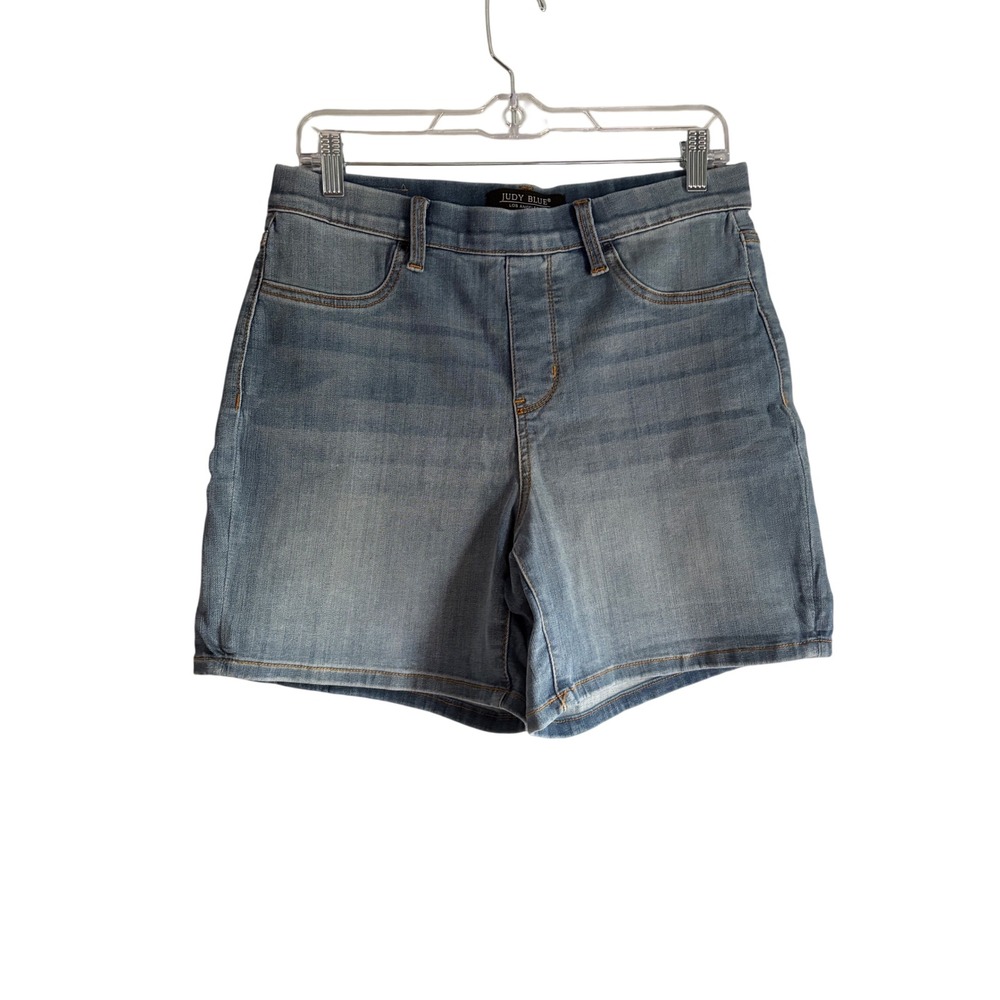 Judy Blue Womens Medium Wash Pull On Denim Shorts Size Large High Waist Stretch